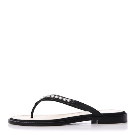 chanel pearl thong flat shoes black|Chanel kid sandals.